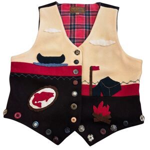 Vintage Lucia Lukken Broomskirts Camping Vest Wool Blend Women's Novelty L